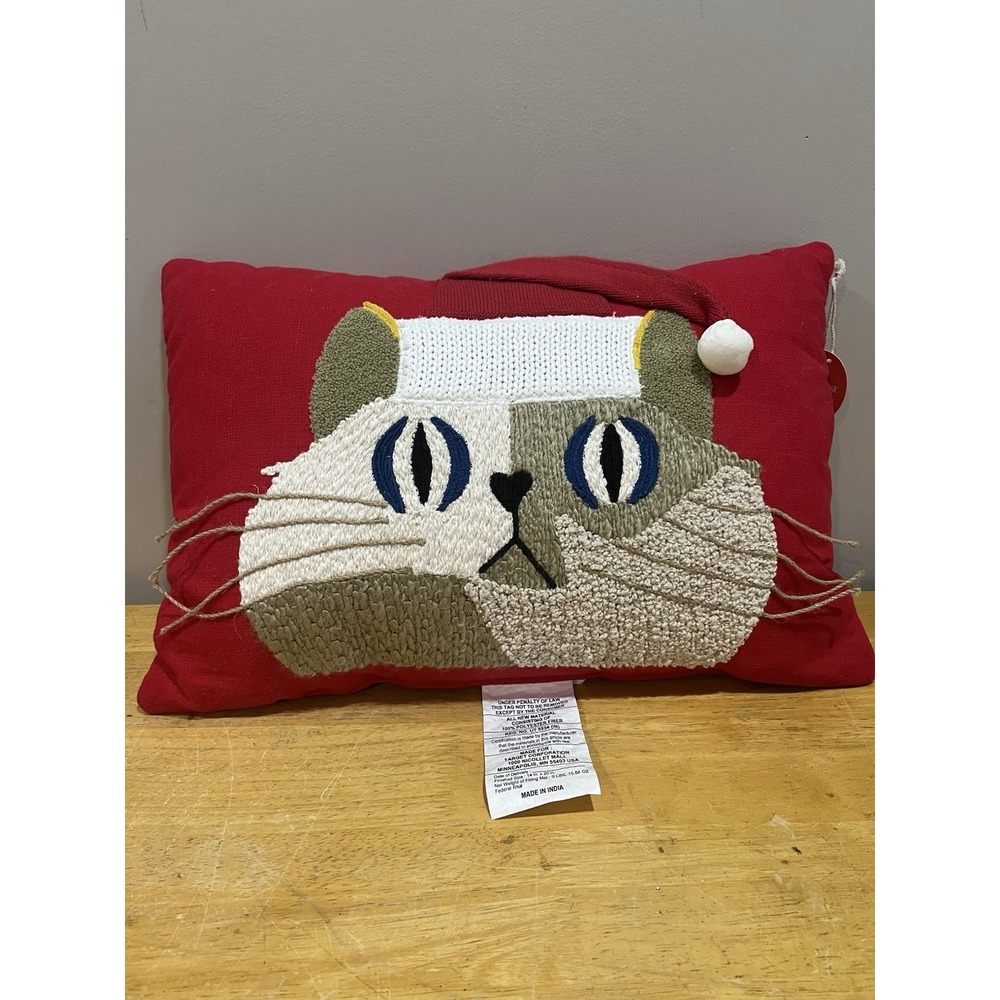 Opalhouse‎ Jungalow Decorative Christmas Cat Pillow 14x20" Textured Embroidered